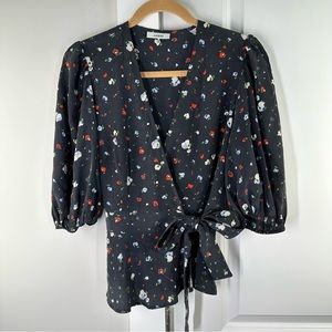 GANNI Size 36/4 Nolana Silk True Wrap Blouse gorgeous dark floral silky Designer